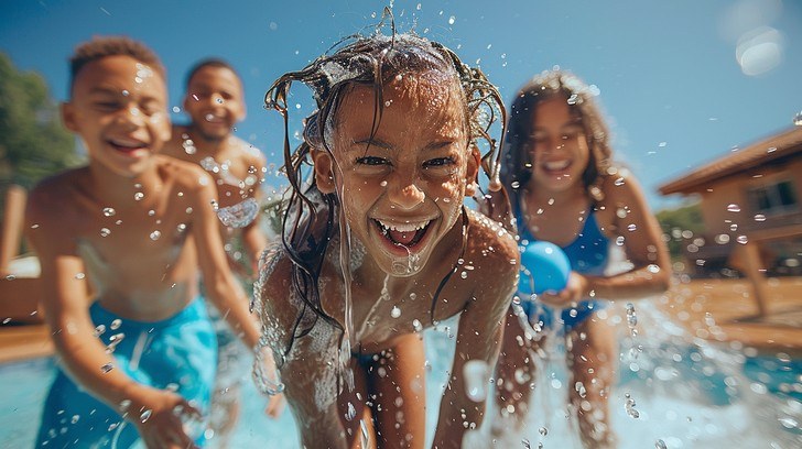 Kids playing and splashing during Family Day activities